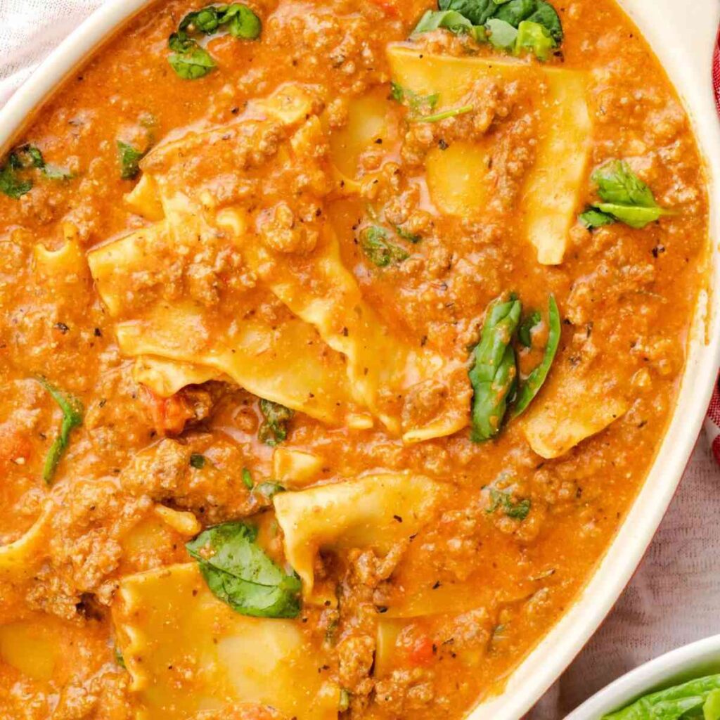 Easy lasagna dinner from PopularRecipes.com, a site for familiar and everyday meals.